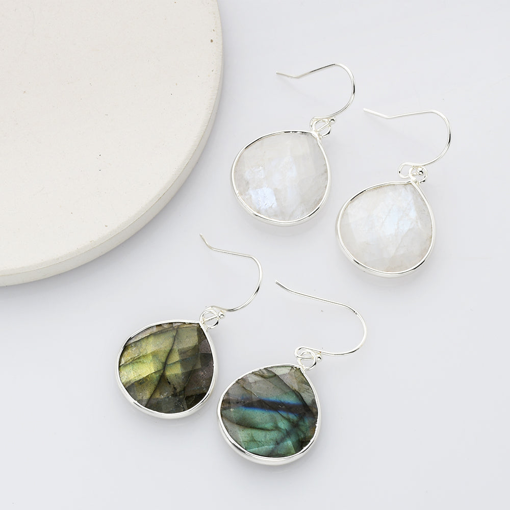 Silver Teardrop Labradorite Earrings, Moonstone Earrings, Gemstone Jewelry S2096