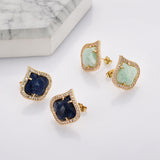 Teardrop Gold Plated Claw Natural Blue Sodalite Amazonite Micro Pave Stud Earrings, Faceted Crystal Stone Post Earrings, Fashion Jewelry WX2145