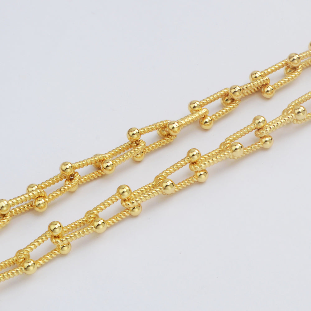 16 Feet Gold Plated Brass U Link Chain, Polished Paper Clip Chain, For Necklace Bracelet Jewelry Making, Wholesale Supply PJ503