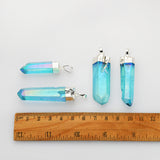 Raw Silver Plated Aqua Aura Quartz Point Pendant, Healing Blue Crystal Crystal Pendant, For DIY Jewelry Making S0360-1