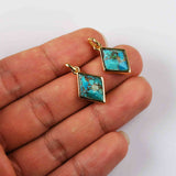 Diamond Shape Gold Bezel Briolette Gemstone Pendant Natural Labradorite Moonstone Copper Turquoise Healing Crystal Pendants Necklace ZG0474