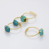 Gold Plated Claw Natural Real Turquoise Ring, Freeform Shape, Adjustable Size, Genuine Turquoise Rings Jewelry ZG0485