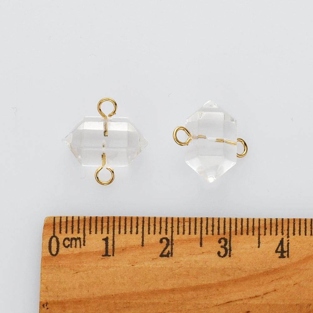 Hexagon Natural White Quartz Terminated Point Connector, Clear Crystal Stone Charm, Making Jewelry Craft AL609
