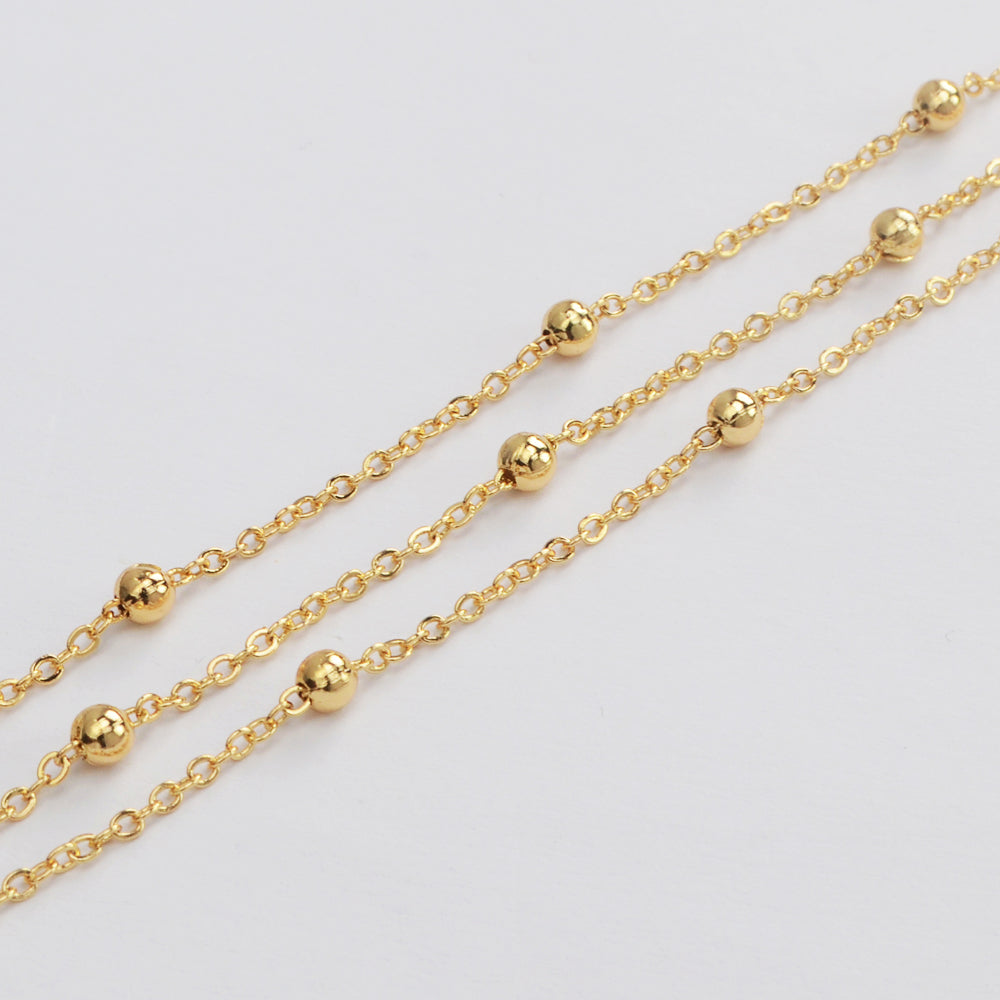 16 Feet Gold Plated Brass Ball Chain, 3mm Ball Bead Chain, For Necklace Bracelet Jewelry Making, Wholesale Supply PJ497