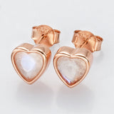 S925 Sterling Silver Heart Moonstone Faceted Stud Earrings SS249EG