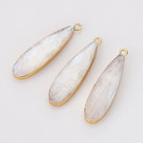 Gold Plated Long Teardrop Moonstone Faceted Charm, White Gemstone Drop Pendant G1524-5