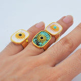 Natural Shell African Turquoise Stone Gold Rings WX1765