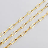 16 Feet Gold Plated Brass Long Thin Oval Link Chain, Paper Clip Chain, For Necklace Bracelet Jewelry Making, Wholesale Supply PJ495