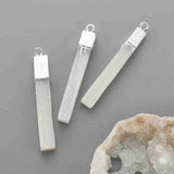 Silver Plated Rectangle Natural Selenite Stone Bar Pendant S1703