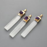 Gold Plated Natural Selenite Bar Pendant/Necklace, Pave Raw Gemstone Chips, Healing Crystal Boho Jewelry G2090