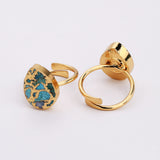 Gold Plated Natural Copper Turquoise Moon Ring, Adjustable, Turquoise Gemstone Star Jewelry Ring ED002