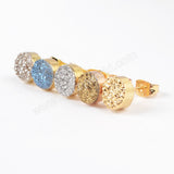 Gold Plated Round 8mm Natural Agate Titanium Rainbow Druzy Stud Earrings G0889