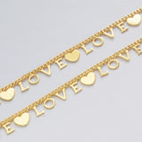 16 Feet Heart Gold Plated Brass LOVE Letter Chain, For Necklace Bracelet Jewelry Making, Wholesale Supply PJ512