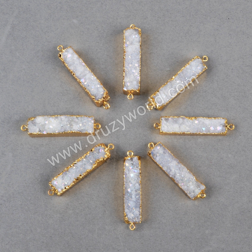 Rectangle Gold/Silver Plated AB Color Druzy Bar Connectors, Titanium Druzy Geode Charm, Making Jewelry G0501