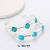 Silver Plated Brass Round Three-Gemstone Faceted Bangle, Healing Crystal Quartz Cuff Bracelet ZS0493