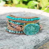 Gold Oval Amazonite 4mm Stone Beads Layers Leather Wrap Bracelet, Handmade Boho Jewelry HD0067