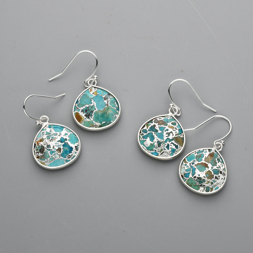 Teardrop Silver Copper Turquoise Dangle Earrings S1858