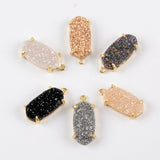 Hexagon Gold Plated Claw AB White Titanium Natural Agate Druzy Charm ZG0254