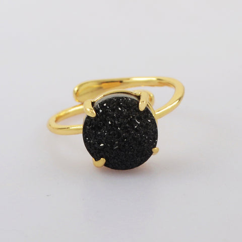 Gold Plated Round Agate Titanium Druzy Claw Adjustable Ring ZG0449