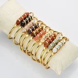 Gold Hexagon Point Gemstone Bangle, Healing Crystal Stone Cuff Bracelet, Fashion Jewelry WX2202