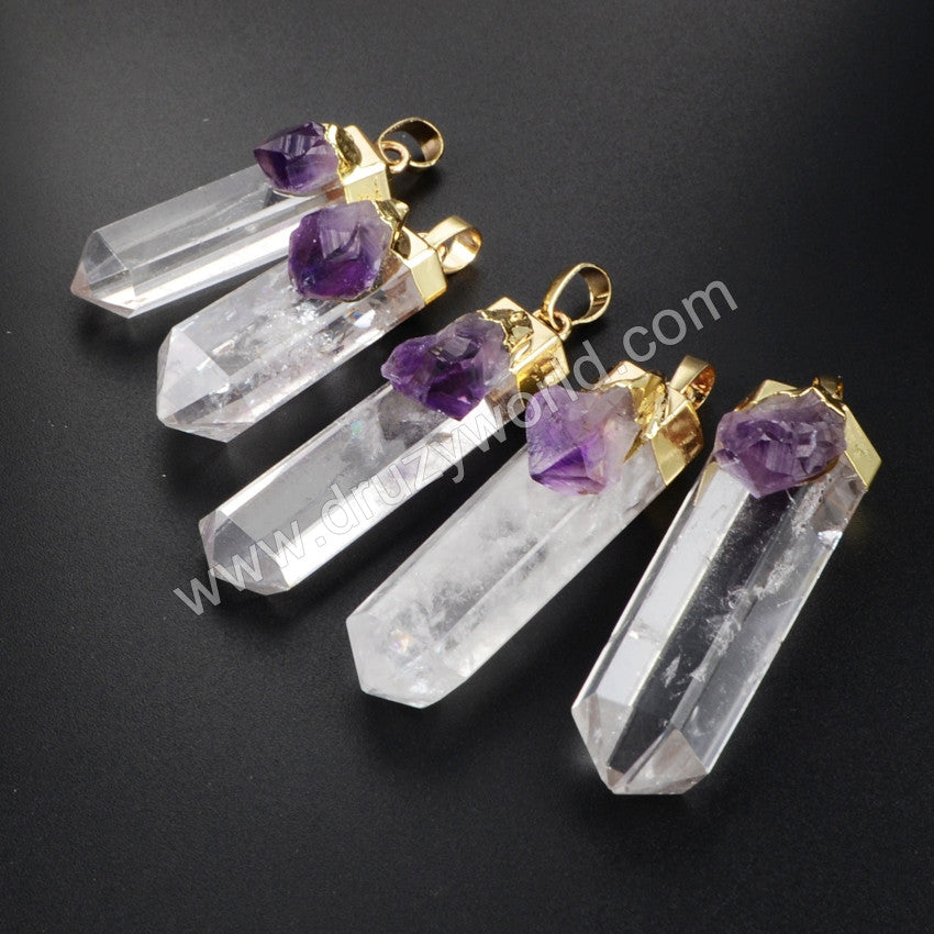 beautiful natural druzy quartz crystal and amethyst pendant