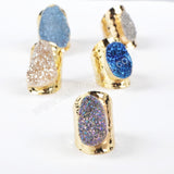 Gold Plated Natural Agate Titanium Rainbow Druzy Band Ring AB White Drusy Cuff Jewelry G0890