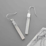 Silver Plated Rectangle Natural Selenite Stone Bar Dangle Earrings S1703-E