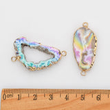 Gold Natural Agate Titanium AB Color Druzy Slice Connector, Freeform Druzy Geode Charm, Making Jewelry G1453