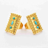 Rectangle Gold Plated Brass Bezel Natural Turquoise Ring ZG0459