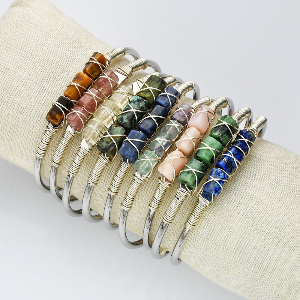 Silver Wire Wrap Gemstone Beads Bracelets WX2205
