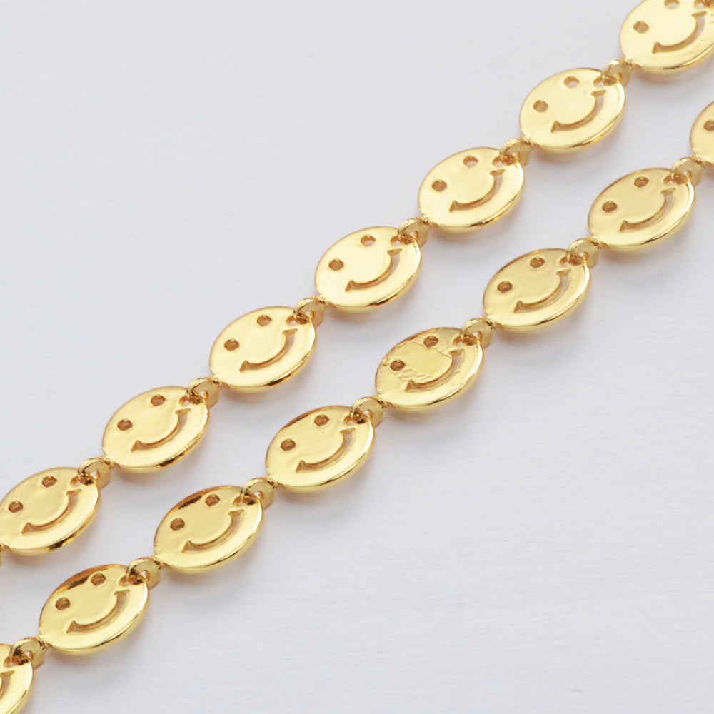 Wholesale 16 Feet Gold Plated Brass Smiling Face Chain Findings, For Necklace Bracelet Jewelry Making PJ514