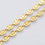 16 Feet Round Gold Plated Brass Smiling Face Chain Findings, Gold Coin Smile Face Chain, For Necklace Bracelet Jewelry Making, Wholesale Supply PJ514