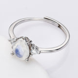 S925 Sterling Silver Drop Natural Moonstone Ring Zircon Pave Ring, Adjustable Ring, Dainty Crystal Jewelry Ring SS233RG