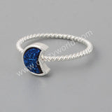 Silver Plated Crescent Moon Natural Titanium Druzy Bezel Ring ZS0295