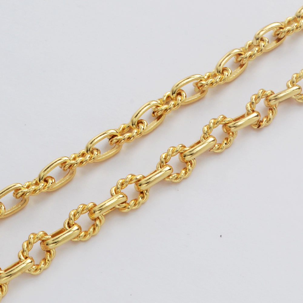 16 Feet Gold Plated Brass Oval Link Chain, Polished & Twisted Paper Clip Chain, For Necklace Bracelet Jewelry Making, Wholesale Supply PJ505