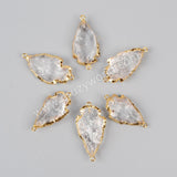 Gold Plated Rough Natural White Quartz Carved Arrowhead Connectors, For DIY Jewelry Making G0942