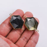 Gold Plated Hexagon Copper Turquoise Black Obsidian Labradorite Faceted Connector G2061