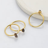 Gold Plated Tiny Raw Herkimer Diamond Ring, Healing Crystal Quartz Jewelry G2099