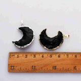 WX2067 Gold / Silver Plated Moon Shape Natural Black Obsidian Pendant Rough Gemstone Crescent Moon Pendant