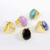 Gold Plated Claw Natural Faceted Gemstone Ring, Open Band Ring Jewelry ZG0321