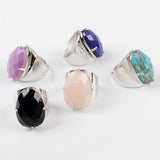 Silver Plated Claw Natural Faceted Gemstone Ring, Open Band Ring Jewelry ZS0321