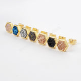 Hexagon Gold Plated Bezel Rainbow Titanium Druzy Studs Earrings ZG0275