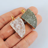 Gold Plated Horn Shape Natural Colors Agate Druzy Pendant G2024