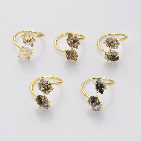 Adjustable Gold Plated Claw Raw Herkimer Quartz Ring, Healing Crystal Stone Ring Jewelry ZG0500