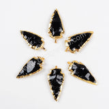 Small Gold Plated Rough Black Obsidian Arrowhead Pendant G0503