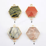 Natural Multi-kind Stones Hexagon Connector Gold Plated WX1499