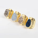 Gold Plated Natural Agate Titanium Rainbow Druzy Band Ring AB White Drusy Cuff Jewelry G0890