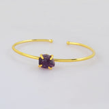 Gold Plated Claw Multi Natural Gemstone Raw Stone Adjustable Bangle Bracelet Jewelry Cuff ZG0451