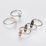 Silver Hexagon Point Multi-kind Stone Ring, Adjustable, Gemstone Ring Jewelry WX2207