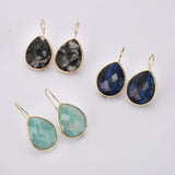 Teardrop Natural Gemstone Gold Plated Earrings, Faceted Crystal Stone Jewelry Earrings WX2148